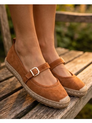 Futsi Shoes Coral Taba Hakiki Deri Toka Detaylı Kadın Espadril Ayakkabı