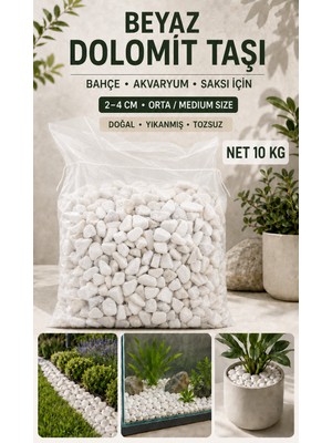Belirtilmemiş Beyaz Dolomit Taşı 5 kg 2-4 cm Orta / Medium Size Boy Tozsuz Yıkanmış