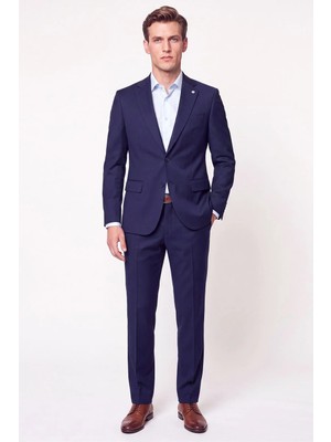 Efor Slim Fit Mono Yaka Çift Yırtmaç Yünlü Lacivert Takım Elbise Tk 949
