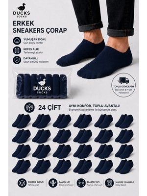 Erkek Bambu 24'lü Set Dikişsiz Yıkamalı Sneakers Çorap