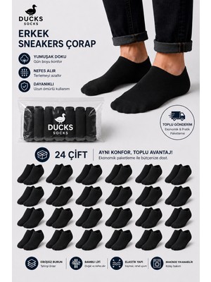 Erkek Bambu 24'lü Set Dikişsiz Yıkamalı Sneakers Çorap