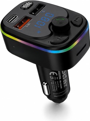 Skygo Bluetooth 5.3 Fm Transmitter Pd 20W Şarj Cihazlı LED Ekranlı Rgb Aydınlatmalı Siyah ND1100
