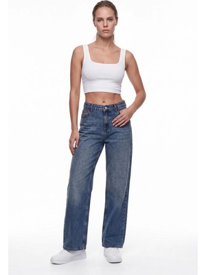 Cemo Kadın Yüksek Bel Wide Leg Denim Jean Pantolon