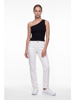 Cemo Kadın Yüksek Bel Mom Fit Düz Paça Jean Pantolon