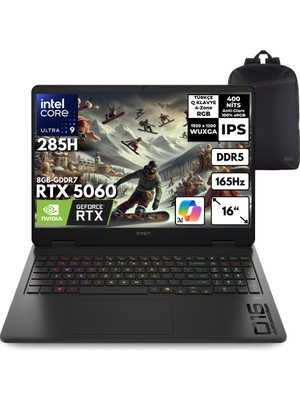 Hp Omen Ultra 9-285H 48-Gbddr5 1 Tbssd RTX5060 (8gb) 16" Wuxga 165Hz Windows 11 Home + Qb Sırt Çantası BQ3Z2EAQB27