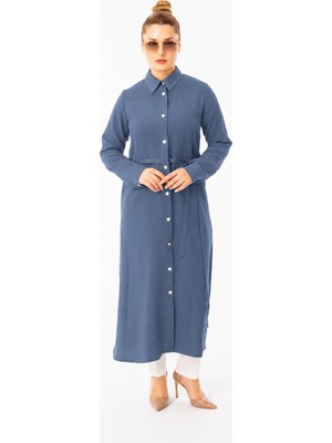 Zerenay Moda 5653 Beli Kemer Detaylı Önü Çıt Çıtlı Keten Kap #2026#