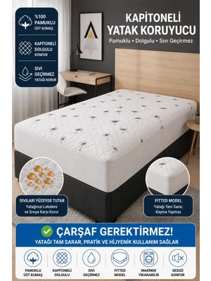 Mislina Home Pamuklu Kapitoneli Ibiza Sıvı Su Geçirmez Fitted Yatak Koruyucu Alez Çarşaf Gerektirmez Çift Kişilik 150x200cm