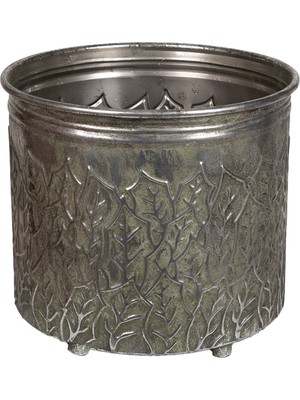 Herdekora Metal Saksı Ayaklı Ağaç Dalları Figürlü Gümüş Eskitme 24,5X24 Cm.