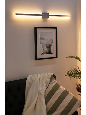 Mikasso Modern Dekoratif LED Duvar Aplik Uzun Çubuk LED Tekli 80 cm Gün Işığı Alüminyum Metalik