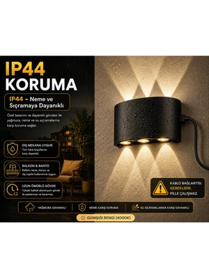 Mikasso 10W Iç ve Dış Aplik Günışığı Renk 3+3 Dekoratif Çift Yönlü Aplik (Elektrikli)(Pil Ile Çalışmaz) Meta