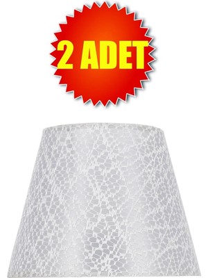 Mikasso Dantelli Beyaz Modern Ikili Abajur Şapkası Kumaş Beyaz