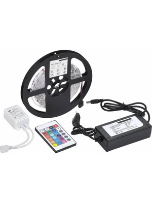 Mikasso 5 mt 3 Cipli Rgb Şerit LED Silikonlu Adaptör Uzaktan Kumanda Tak Çalıştır Cam Çok Renkli