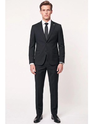 Efor Slim Fit Mono Yaka Esnek Yünlü Siyah Takım Elbise Tk 2026