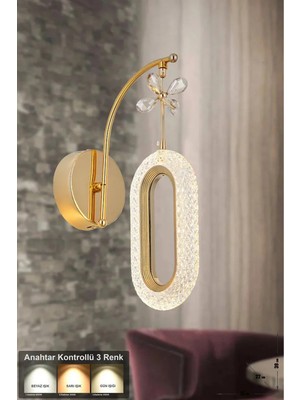 Mikasso Serra Tekli Gold 3 Renk Modu Aplik Avize Alüminyum Altın