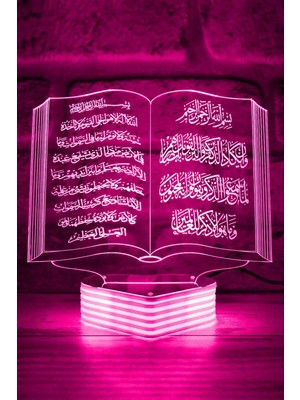Mikasso Ayetel Kürsi ve Nazar Duası LED Lamba Kuran Yazılı Cam Pembe