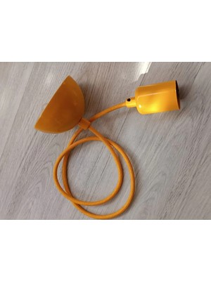 Mikasso E27 Hardal Sarısı Renk Duy  Kılıflı 1 Metre Kumaş Kablolu Tavan Kanca Rozanslı Sarkıt Tesisat Kumaş