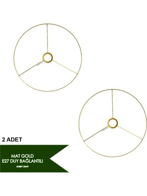 Mikasso Abajur Teli & Makrome Avize Teli | 20 cm 2 Adet Dokulu Mat Gold E27 Uyumlu – Abajur Şapkası Iskelet