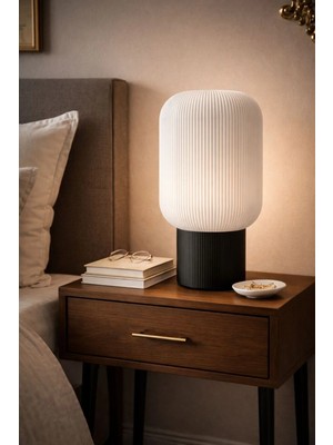 Mikasso Lumara Warm Glow Modern Abajur- Şık Tasarım, Yatak Odası Komodin & Salon Masa Lambası 16X20CM. Plast