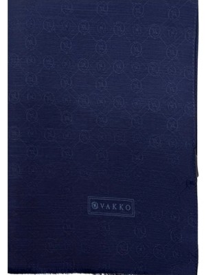 Vakko Pamuk Ipek Monogram Şal 40752-KOYU Lacivert