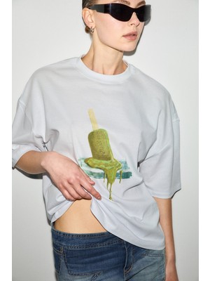 Grimelange Rıkı Kadın Yumuşak Kumaşlı %100 Organik Pamuklu Yuvarlak Yaka Kısa Kol Beyaz T-Shirt