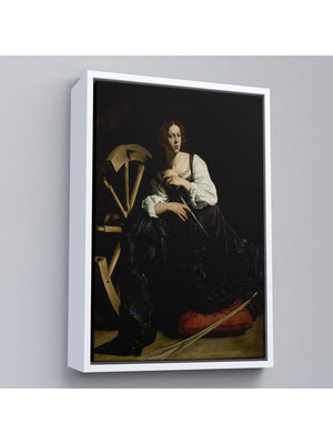 Trezon Ahşap Çerçeveli Caravaggio - Iskenderiyeli Aziz Catherine TABLOSU-7386
