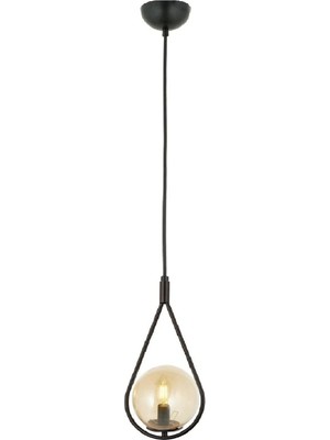 Mikasso Damla Model Modern Siyah Tekli Glop Bal Camlı Sarkıt Avize Metal 1 E27 Siyah