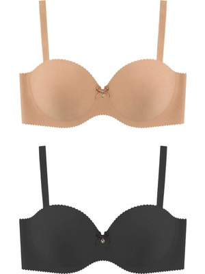 Cottonhill Seamless Bra - Serina | Balenli Lazer Kesim Yarım Dolgulu Push Up Straplez Kadın Sütyen 2'li Paket