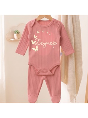 Egg Baby Isimli Kişiye Özel Yenidoğan Hastane Çıkışı 2 Li Bebek Takım %100 Pamuk Zıbın ve Pantalon Kız Bebek