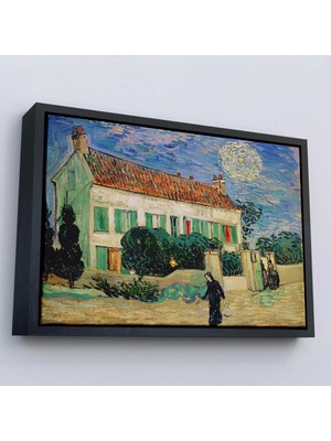 Trezon Ahşap Çerçeveli Vincent Van Gogh - Geceleyin Beyaz Ev Tablo - White House At NIGHT-7173