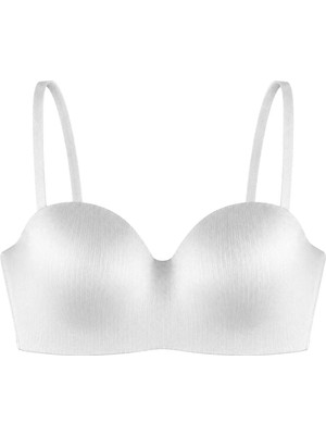 Cottonhill Seamless Bra - Maris | Krem Micro Balenli Parlak Straplez Kadın Sütyen