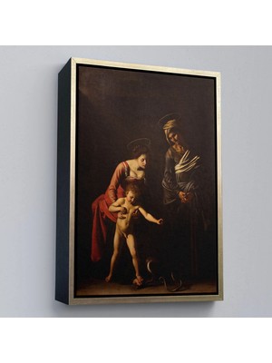 Trezon Ahşap Çerçeveli Caravaggio - Madonna ve Çocuk, Aziz Anne Ile TABLO-7359