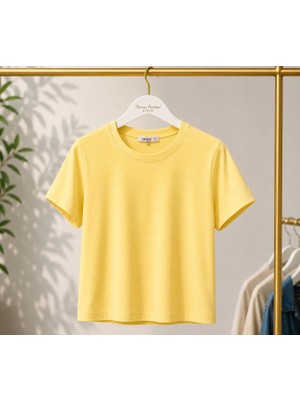 Parkur Modal Sıfır Yaka Kısa Kol Kemer Boy Tişört – Sarı
