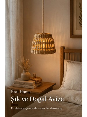 Mikasso Dekoratif El Yapımı Doğal Hasır Avize Mutfak Antre Salon Iskandinav Boy 17 Alt Çap 25 Üst Çap 15 Has