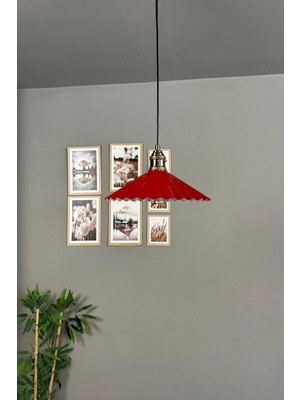 Mikasso Avilla Kırmızı Tekli Metal Avize Lale Başlık Rustik Cafe Mutfak Modern Sarkıt Aydınlatma Metal 1 E27