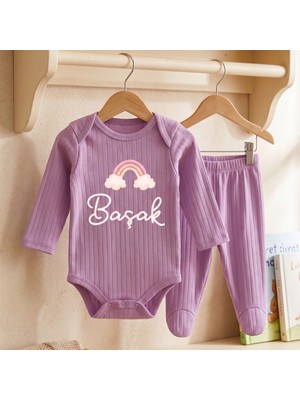 Egg Baby Isimli Kişiye Özel Yenidoğan Hastane Çıkışı 2 Li Bebek Takım %100 Pamuk Zıbın ve Pantalon Kız Bebek