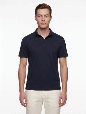Efor Slim Fit Pamuklu Kıvrılmaz Polo Yaka Lacivert Tişört TS 928