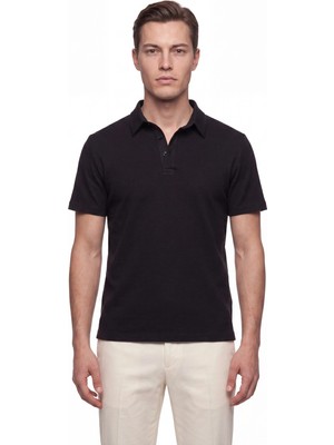 Efor Slim Fit Pamuklu Kıvrılmaz Polo Yaka Siyah Tişört TS 928