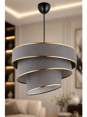Mikasso Nisa Luce Star-3 Kat Pasta Avize Füme Gri/altın Biyeli Kumaş 1 E27 Gri Salon / Oturma Odası