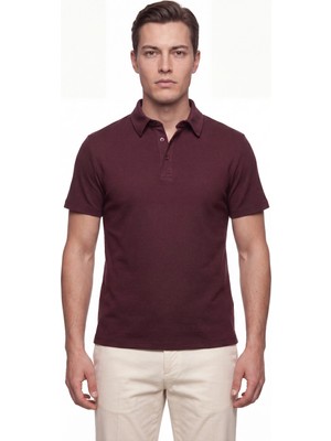Efor Erkek Slim Fit Pamuklu Kıvrılmaz Polo Yaka Bordo Tişört TS 928