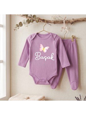 Egg Baby Isimli Kişiye Özel Yenidoğan Hastane Çıkışı 2 Li Bebek Takım %100 Pamuk Zıbın ve Pantalon Kız Bebek