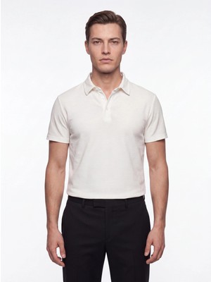 Efor Erkek Slim Fit Pamuklu Kıvrılmaz Polo Yaka Ekru Tişört TS 928