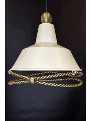 Mikasso Krem Beyaz Eskitme Retro Metal Gold Burgu Detaylı Sarkıt Avize Metal 1 E27 Ekru Mutfak