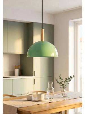 Mikasso Homing Nuuq Ahşap Detaylı Mint Yeşil Sarkıt Metal 1 E27 Yeşil Salon / Oturma Odası