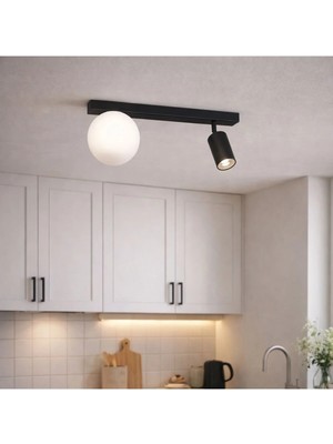 Mikasso Modern Plafonyer Avize Siyah 40 cm Cam Küre Yönlü Spot Metal Tavan Aydınlatma Metal 2 E27 Siyah Salo