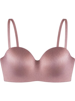Cottonhill Seamless Bra - Maris | Pembe Micro Balenli Parlak Straplez Kadın Sütyen