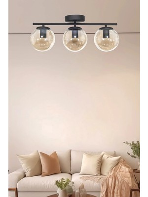 Mikasso Nika Modern Siyah 3lü Avize Dekoratif Salon - Mutfak - Yatak Odası - Giyinme Odası Metal 3 E27 Sarı