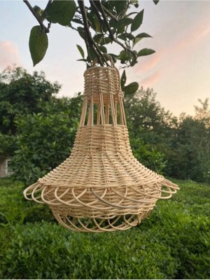 Mikasso Hasır Avize Salon Bahçe Balkon Oda Sarkıt El Örmesi Hand Made Dekoratif Aydınlatma Hasır 1 E27 Haki