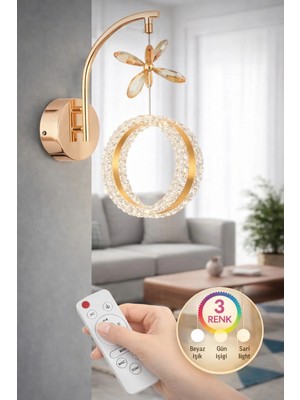 Mikasso Aurea Model Tekli Gold 3 Renk Oturma Yatak Mutfak Çocuk Odası Modlu LED Aplik(Kumandalı) Plastik Alt