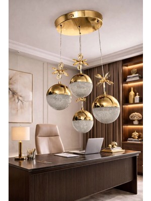 Mikasso Şeker Top Modern LED Sarkıt 3 Renk Gold Alüminyum 4 E27 Altın Salon / Oturma Odası