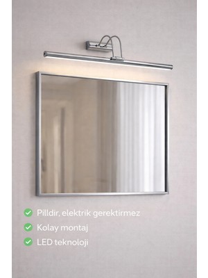 Mikasso Modern Krom Kasa Beyaz Işık Pilli Dekoratif LED Aydınlamta Ev Ofis Banyo Ayna Tablo Üstü Aydınlatma